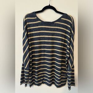 White House Black Market Long Sleeve Boat Snit Sweater SZ XL Pull On Beige/Navy